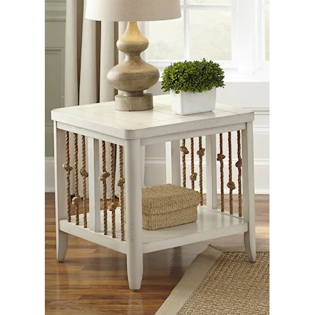 Coastal End Table with Rope Accents